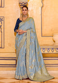 Monjolika Fashion Light Blue Faux Crepe Silk with beautiful Zari Weaving Work Classic Saree - Distacart