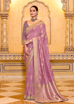 Monjolika Fashion Onion Pink Faux Crepe Silk with beautiful Zari Weaving Work Classic Saree - Distacart