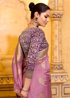 Monjolika Fashion Onion Pink Faux Crepe Silk with beautiful Zari Weaving Work Classic Saree - Distacart