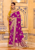 Monjolika Fashion Magenta Faux Crepe Silk with beautiful Zari Weaving Work Classic Saree - Distacart