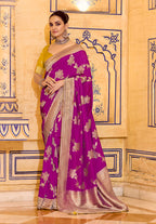 Monjolika Fashion Magenta Faux Crepe Silk with beautiful Zari Weaving Work Classic Saree - Distacart