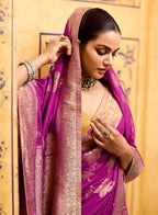 Monjolika Fashion Magenta Faux Crepe Silk with beautiful Zari Weaving Work Classic Saree - Distacart