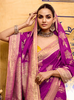 Monjolika Fashion Magenta Faux Crepe Silk with beautiful Zari Weaving Work Classic Saree - Distacart