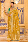 Monjolika Fashion Mustard Faux Crepe Silk with beautiful Zari Weaving Work Classic Saree - Distacart