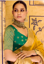 Monjolika Fashion Mustard Faux Crepe Silk with beautiful Zari Weaving Work Classic Saree - Distacart