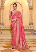 Monjolika Fashion Dark Peach Faux Crepe Silk with beautiful Zari Weaving Work Classic Saree - Distacart