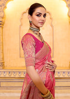 Monjolika Fashion Dark Peach Faux Crepe Silk with beautiful Zari Weaving Work Classic Saree - Distacart