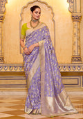 Monjolika Fashion Lavender Faux Crepe Silk with beautiful Zari Weaving Work Classic Saree - Distacart