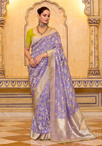 Monjolika Fashion Lavender Faux Crepe Silk with beautiful Zari Weaving Work Classic Saree - Distacart
