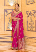 Monjolika Fashion Rani Pink Faux Crepe Silk with beautiful Zari Weaving Work Classic Saree - Distacart