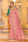 Monjolika Fashion Baby Pink Faux Crepe Silk with beautiful Zari Weaving Work Classic Saree - Distacart