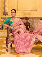 Monjolika Fashion Baby Pink Faux Crepe Silk with beautiful Zari Weaving Work Classic Saree - Distacart