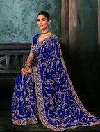 Monjolika Fashion Royal Blue Faux Crepe Embroidery Bridal Reception Festival Wedding Wear Heavy Border Saree - Distacart