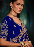 Monjolika Fashion Royal Blue Faux Crepe Embroidery Bridal Reception Festival Wedding Wear Heavy Border Saree - Distacart
