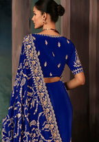 Monjolika Fashion Royal Blue Faux Crepe Embroidery Bridal Reception Festival Wedding Wear Heavy Border Saree - Distacart