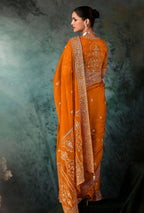 Monjolika Fashion Orange Wear Fabric Embroidery Bridal Reception Festival Wedding Wear Heavy Border Saree - Distacart