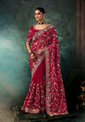 Monjolika Fashion Burgundy Faux Crepe Embroidery Bridal Reception Festival Wedding Wear Heavy Border Saree - Distacart