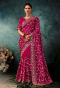 Monjolika Fashion Rani Pink Faux Crepe Embroidery Bridal Reception Festival Wedding Wear Heavy Border Saree - Distacart