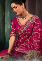 Monjolika Fashion Rani Pink Faux Crepe Embroidery Bridal Reception Festival Wedding Wear Heavy Border Saree - Distacart
