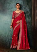 Monjolika Fashion Red Wear Fabric Embroidery Bridal Reception Festival Wedding Wear Heavy Border Saree - Distacart