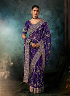 Monjolika Fashion Purple Faux Crepe Embroidery Bridal Reception Festival Wedding Wear Heavy Border Saree - Distacart