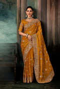 Monjolika Fashion Orange Wear Fabric Embroidery Bridal Reception Festival Wedding Wear Heavy Border Saree - Distacart