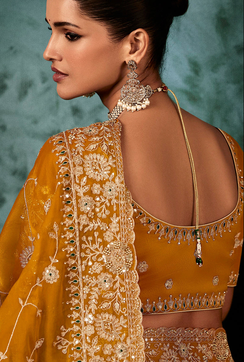 Monjolika Fashion Orange Wear Fabric Embroidery Bridal Reception Festival Wedding Wear Heavy Border Saree - Distacart