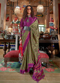 Monjolika Fashion Green and Purple Silk Blend Ikat Print Work Contemporary Saree - Distacart
