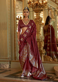 Monjolika Fashion Maroon Weaving Work Silk Blend Classic Saree - Distacart