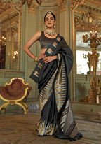 Monjolika Fashion Black Weaving Work Silk Blend Classic Saree - Distacart