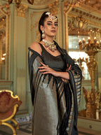 Monjolika Fashion Black Weaving Work Silk Blend Classic Saree - Distacart