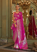 Monjolika Fashion Hot Pink Weaving Work Silk Blend Classic Saree - Distacart