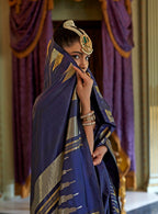 Monjolika Fashion Navy Blue Weaving Work Silk Blend Classic Saree - Distacart
