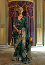 Monjolika Fashion Bottle Green Weaving Work Silk Blend Classic Saree - Distacart