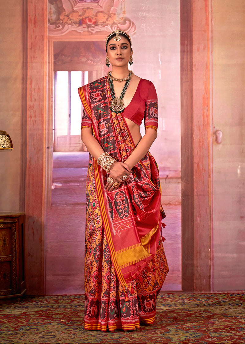 Monjolika Fashion Multi Colour Patola Print Silk Blend Trendy Saree - Distacart