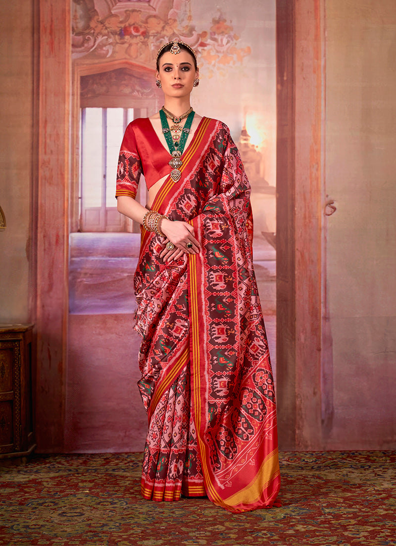Monjolika Fashion Multi Colour Patola Print Silk Blend Trendy Saree - Distacart