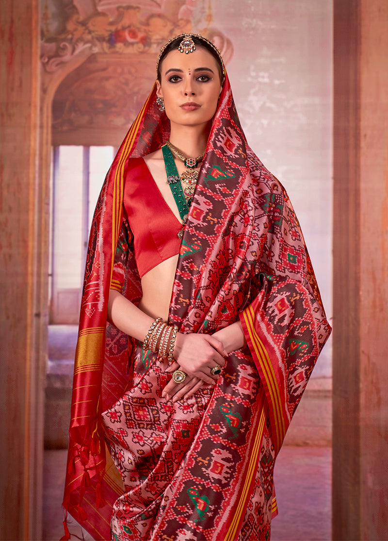 Monjolika Fashion Multi Colour Patola Print Silk Blend Trendy Saree - Distacart