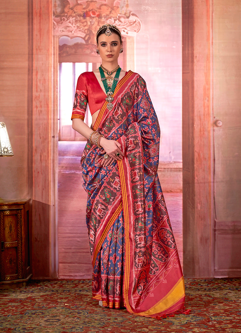 Monjolika Fashion Multi Colour Patola Print Silk Blend Trendy Saree - Distacart