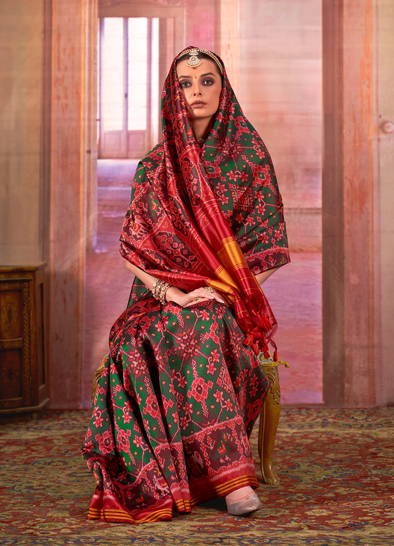Monjolika Fashion Multi Colour Patola Print Silk Blend Trendy Saree - Distacart