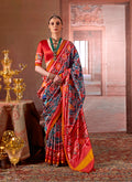 Monjolika Fashion Teal Silk Blend Patola Print Saree with Red Blouse - Distacart