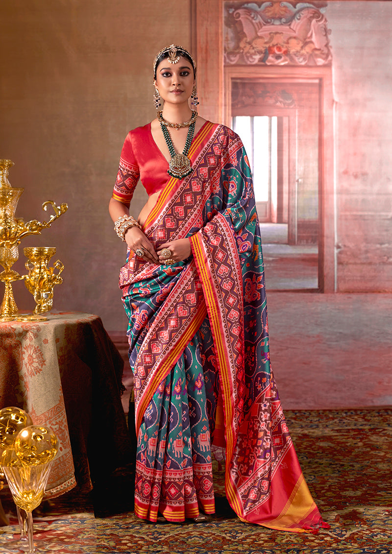 Monjolika Fashion Multicolor Silk Blend Patola Print Saree for Wedding & Festive Wear - Distacart