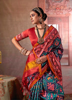 Monjolika Fashion Multicolor Silk Blend Patola Print Saree for Wedding & Festive Wear - Distacart