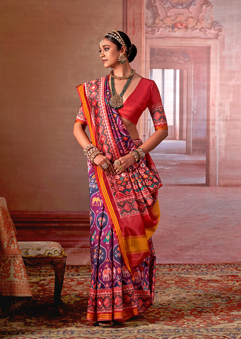 Monjolika Fashion Multicolor Silk Blend Patola Print Saree for Wedding & Festive Wear - Distacart