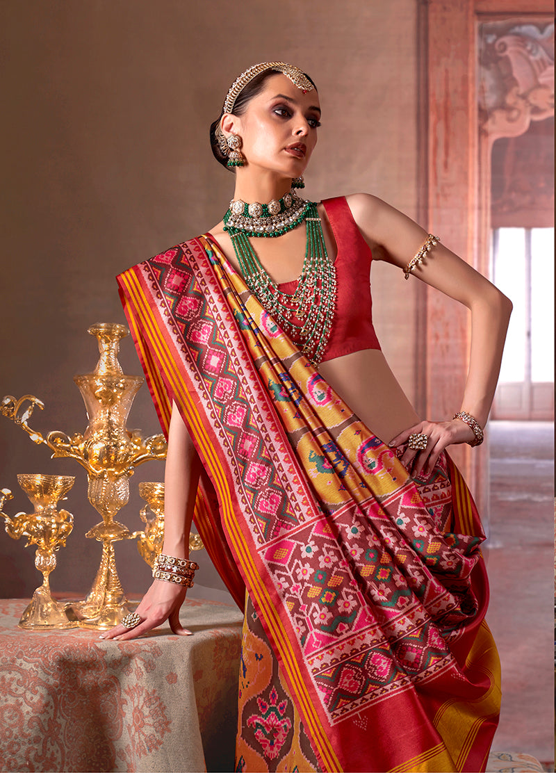 Monjolika Fashion Multicolor Silk Blend Patola Print Saree for Wedding & Festive Wear - Distacart