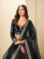 Monjolika Fashion Black Velvet Embroidered Sequins Work A Line Lehenga Choli - Distacart