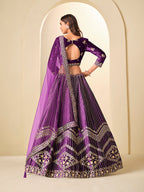 Monjolika Fashion Purple Velvet Embroidered Sequins Work A Line Lehenga Choli