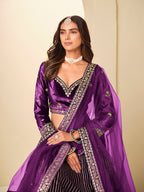 Monjolika Fashion Purple Velvet Embroidered Sequins Work A Line Lehenga Choli