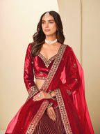 Monjolika Fashion Maroon Velvet Embroidered Sequins Work A Line Lehenga Choli - Distacart