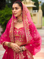 Monjolika Fashion Rani Pink Khatli Embroidered Silk Blend Bridal Lehenga Choli
