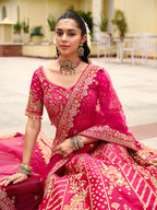 Monjolika Fashion Rani Pink Khatli Embroidered Silk Blend Bridal Lehenga Choli